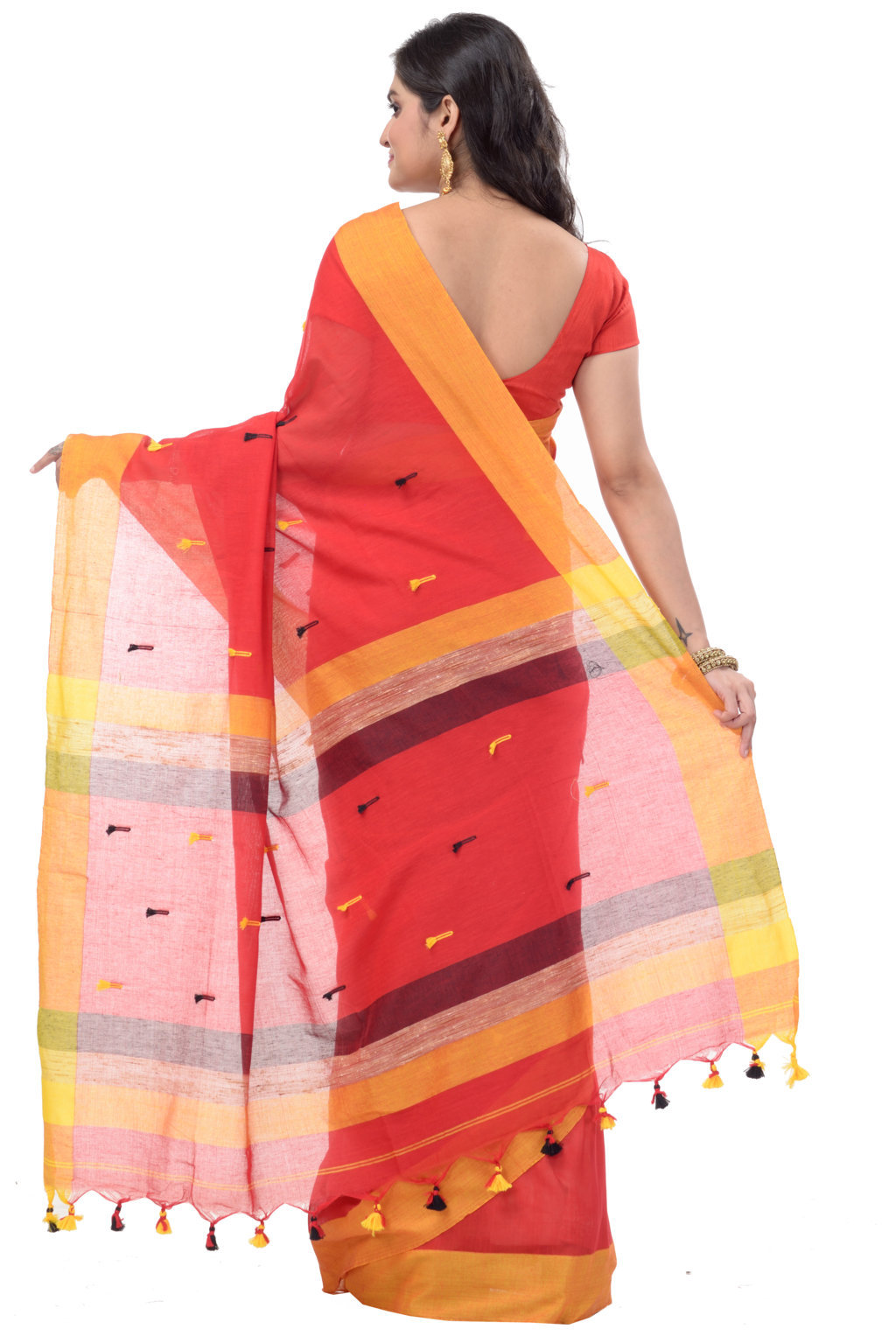 Red Pure Cotton Clacial Desigined Hand Loom Saree (121)